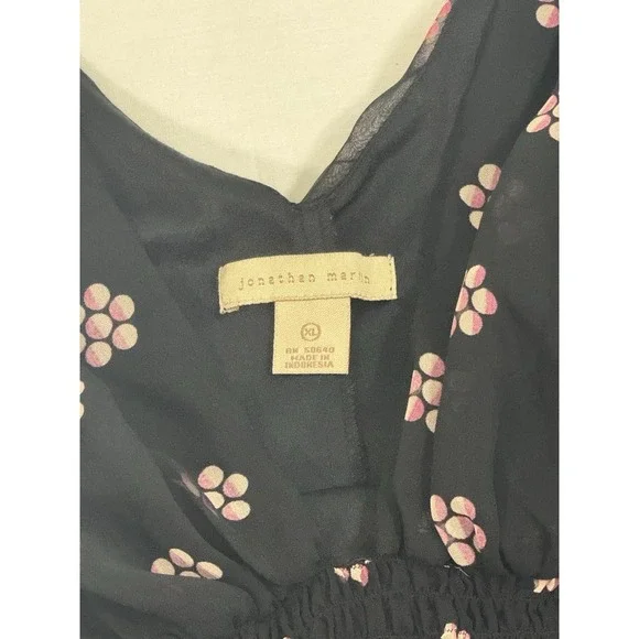 Y2K Jonathan Martin Women's Top Black Size XL Floral Ruffled Babydoll Top - Picture 2 of 8